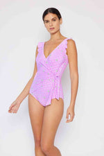 Marina West Swim Full Size Float On Ruffle Faux Wrap One-Piece in Carnation Pink for a perfect OOTD – dress to impress outfits from Amexza