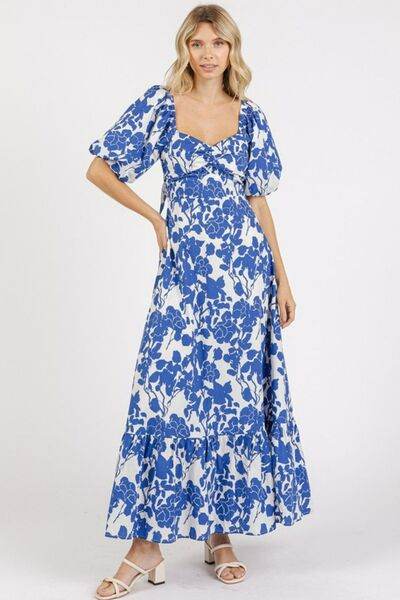 Mittoshop Cutout Back Floral Sweetheart Neck Puff Sleeve Dress Royal for a perfect OOTD – dress to impress outfits from Amexza