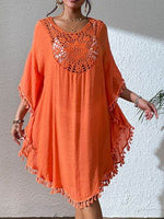 Tassel Cutout Scoop Neck Cover-Up Dress Orange One Size for a perfect OOTD – dress to impress outfits from Amexza