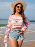 Openwork Boat Neck Dropped Shoulder Cover-Up Blush Pink for a perfect OOTD – dress to impress outfits from Amexza