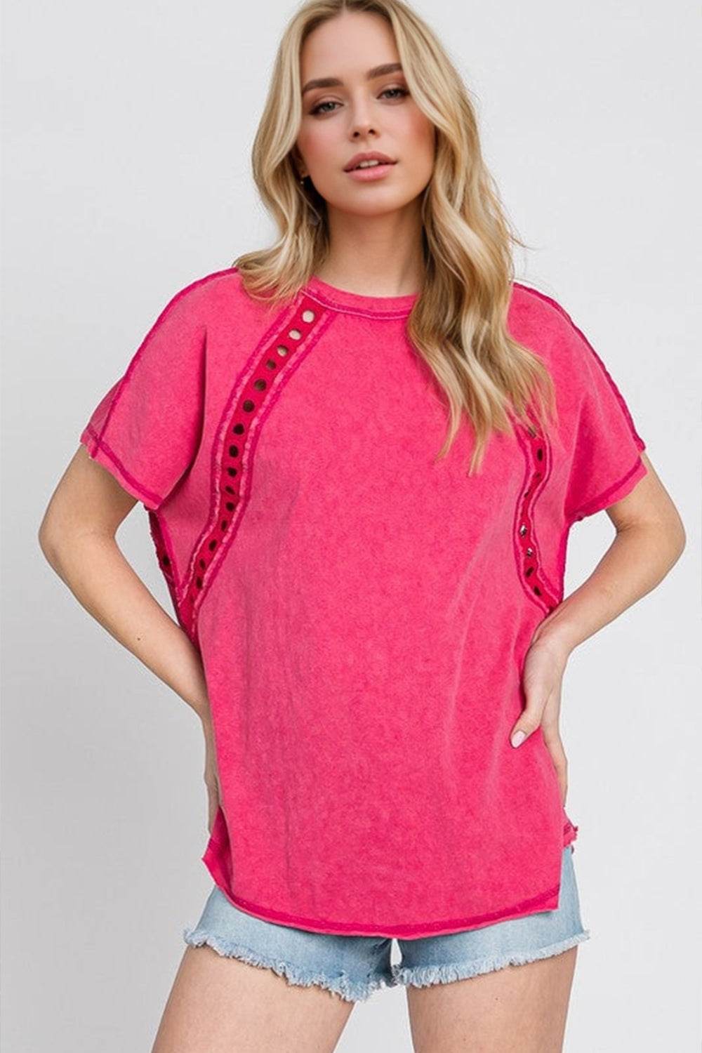 Double Take Full Size Cutout Round Neck Short Sleeve T-Shirt - Amexza