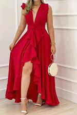 Ruffled Plunge Sleeveless Maxi Dress