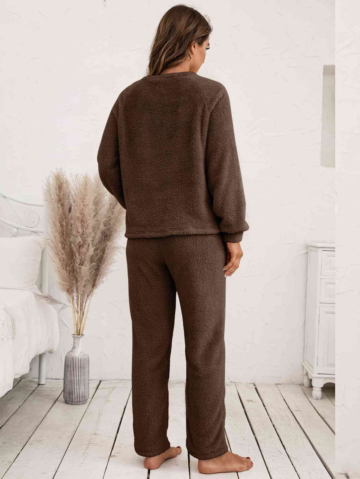 Ivy Lane Teddy Long Sleeve Top and Pants Lounge Set for a perfect OOTD – dress to impress outfits from Amexza