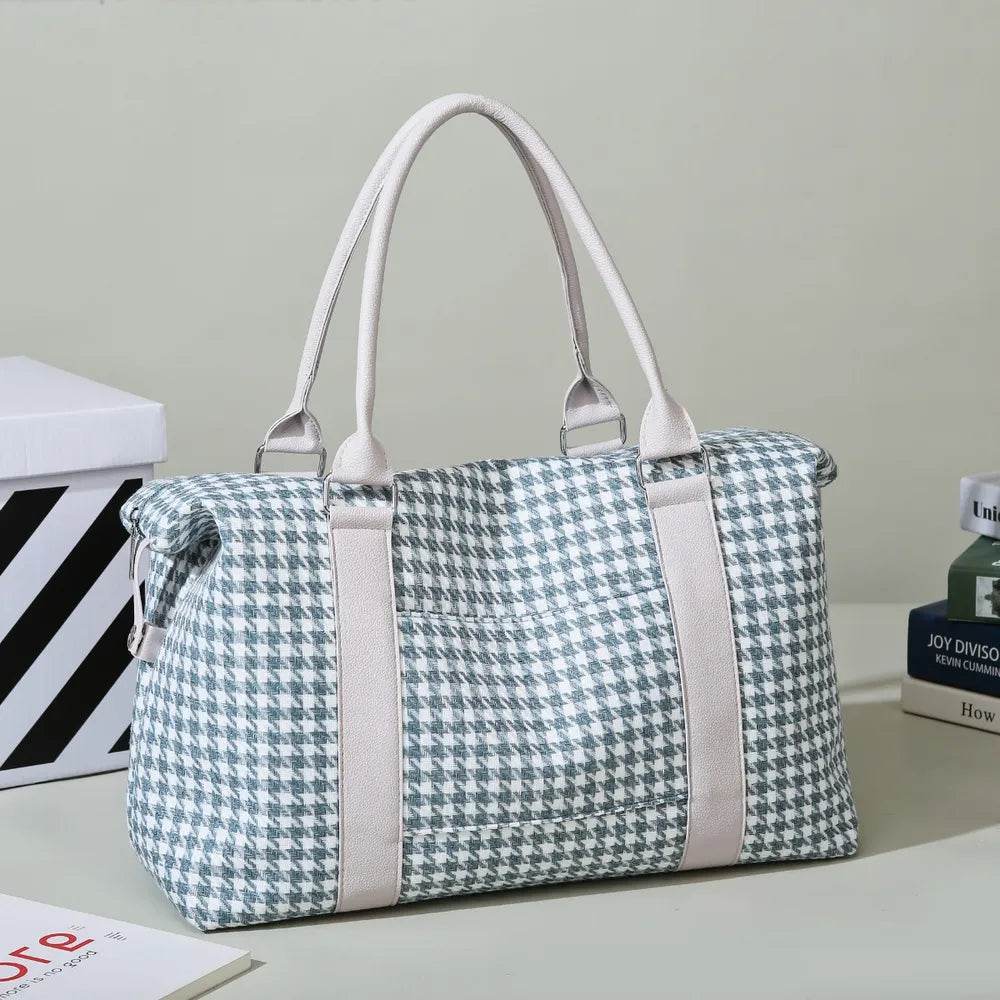 Houndstooth Canvas Travel Bag Dusty Blue One Size for a perfect OOTD – dress to impress outfits from Amexza