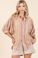 Mittoshop Striped Bubble Sleeve Button Down Shirt for a perfect OOTD – dress to impress outfits from Amexza