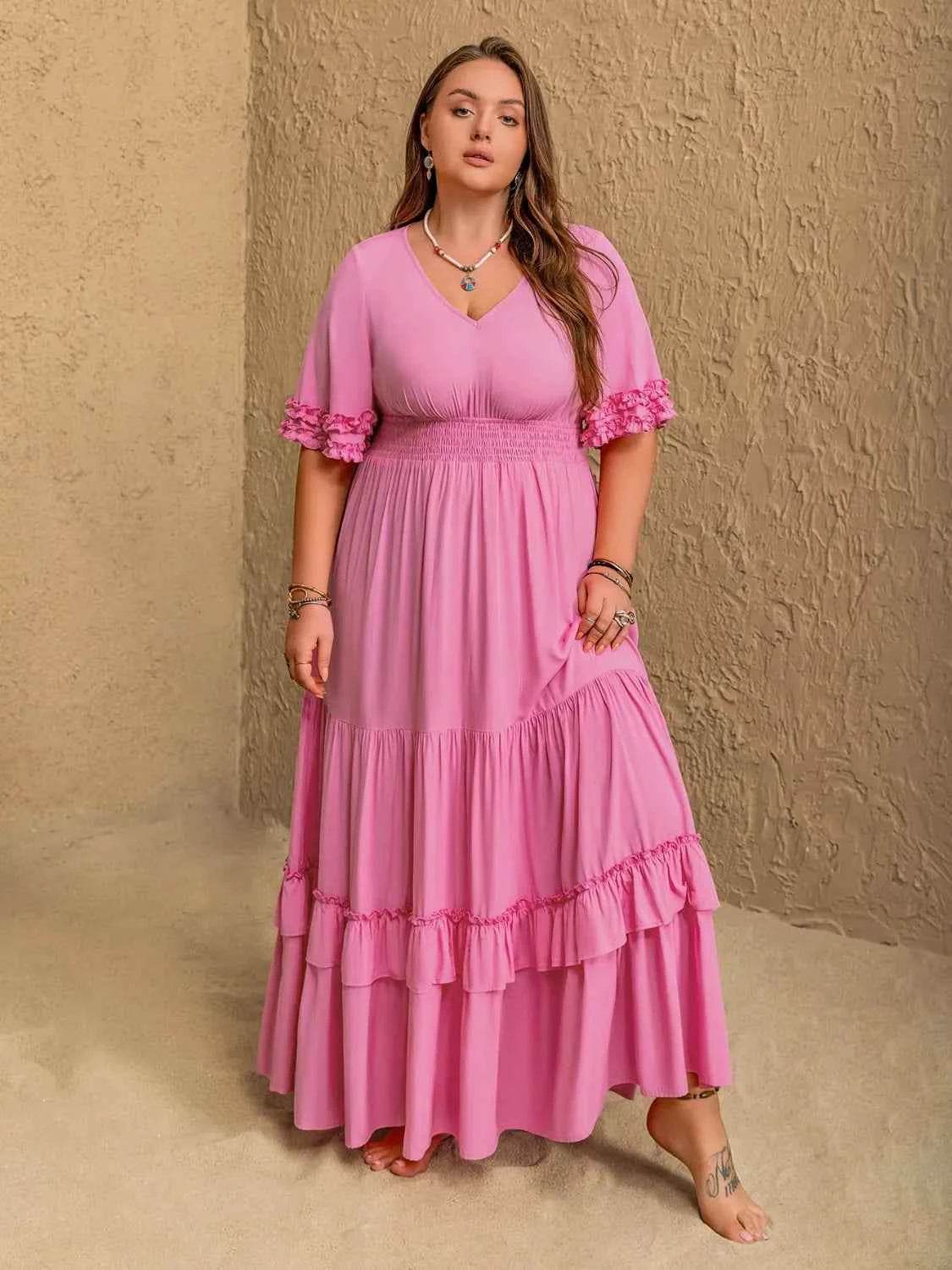 Plus Size V-Neck Half Sleeve Maxi Dress for a perfect OOTD – dress to impress outfits from Amexza