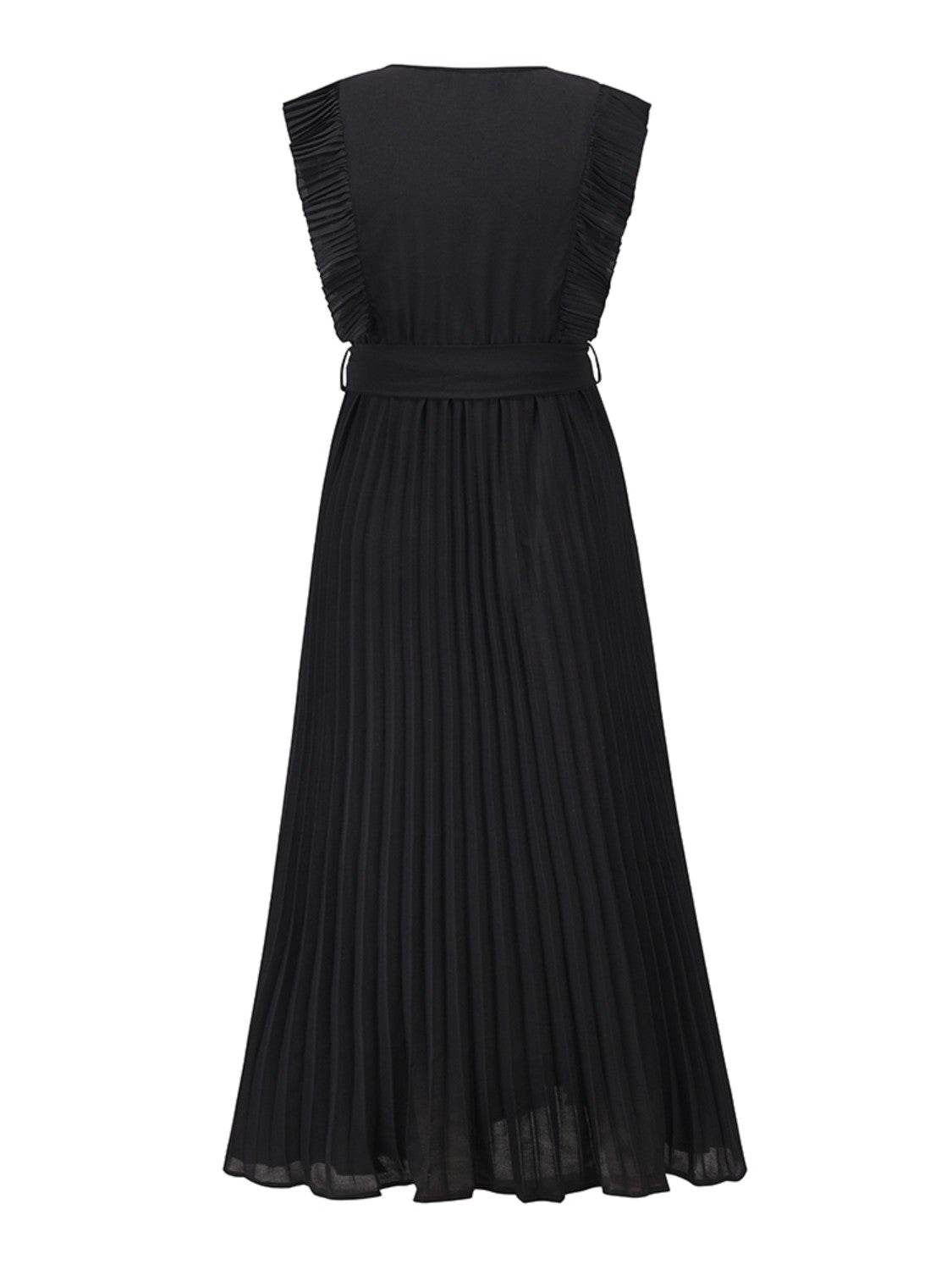 Tied Surplice Cap Sleeve Pleated Dress - Amexza