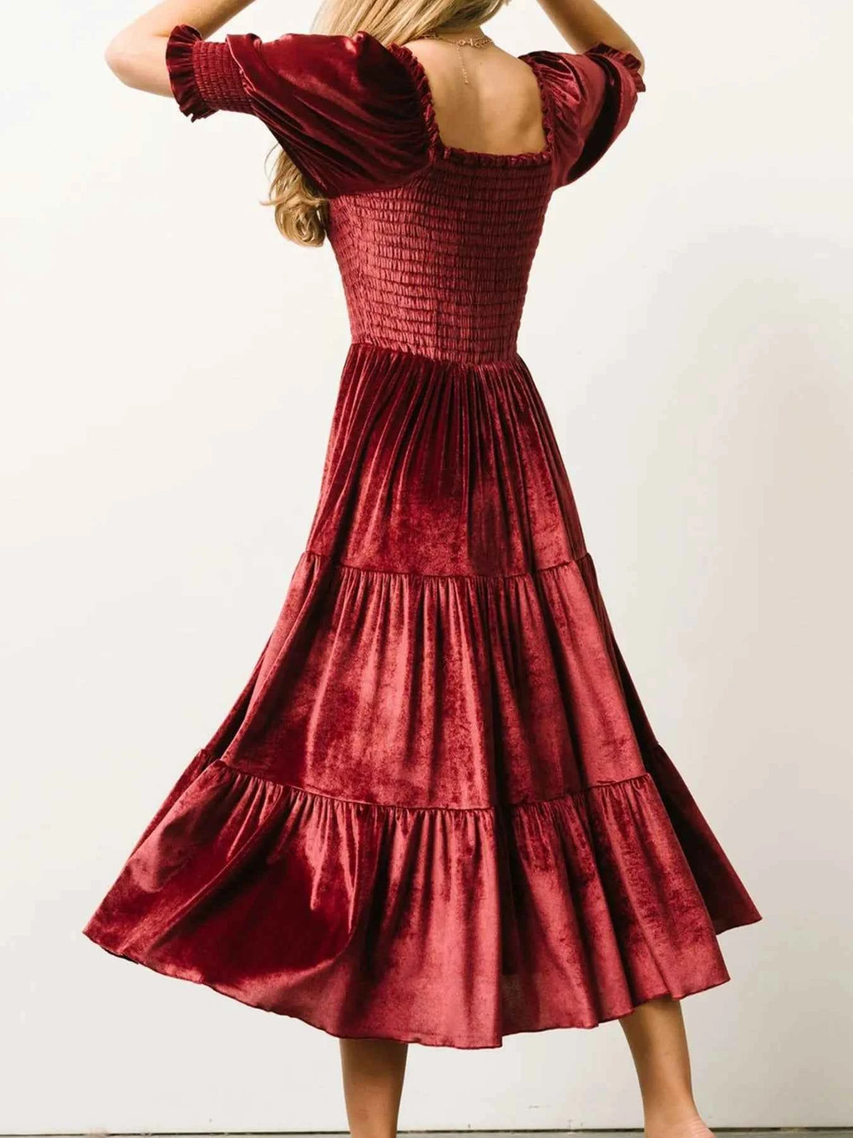 Smocked Half Sleeve Tiered Midi Dress