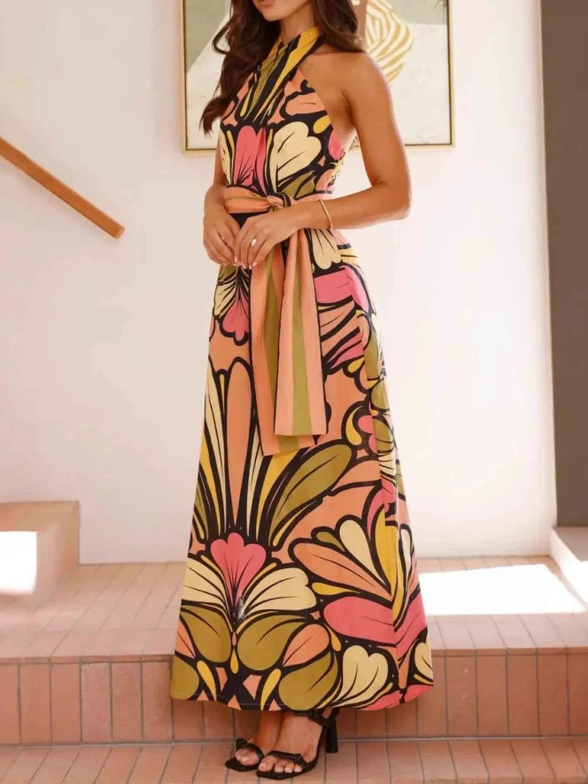 Printed Halter Neck Maxi Cami Dress