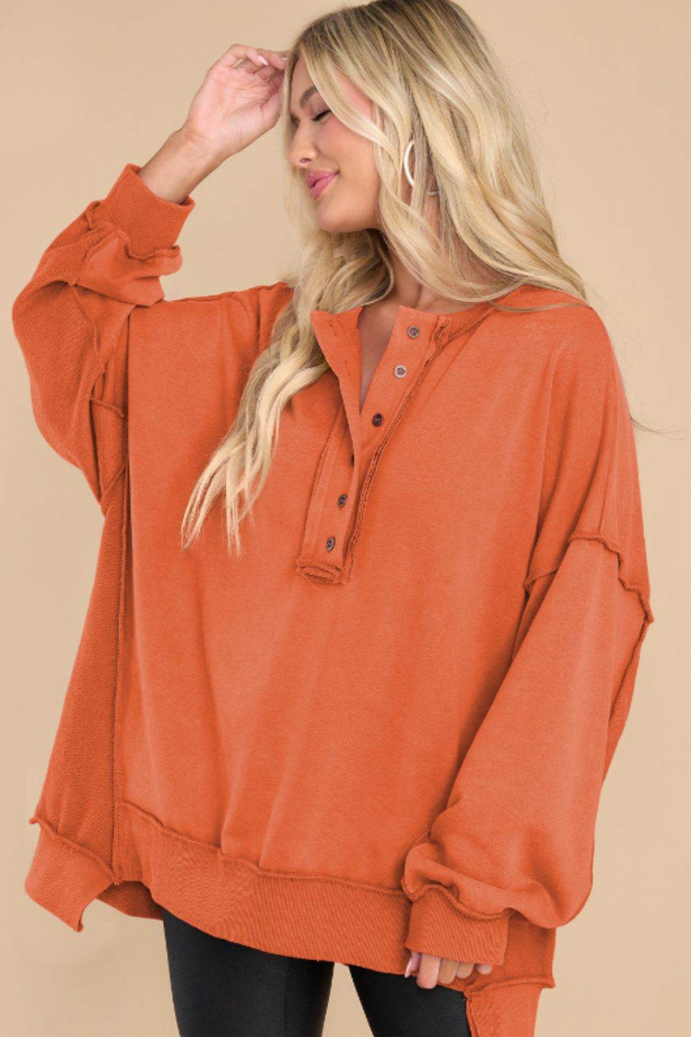 Exposed Seam Long Sleeve Sweatshirt for a perfect OOTD – dress to impress outfits from Amexza