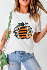 Pumpkin Graphic Round Neck Short Sleeve T-Shirt - Amexza