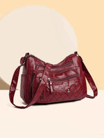 PU Leather Multi Pockets Adjustable Strap Shoulder Bag Deep Red One Size for a perfect OOTD – dress to impress outfits from Amexza