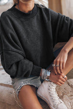 Mock Neck Dropped Shoulder Sweatshirt Black for a perfect OOTD – dress to impress outfits from Amexza