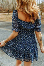 Printed Square Neck Short Sleeve Dress for a perfect OOTD – dress to impress outfits from Amexza