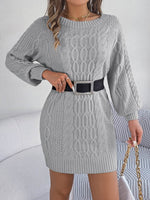 Cable-Knit Round Neck Sweater Dress Light Gray for a perfect OOTD – dress to impress outfits from Amexza