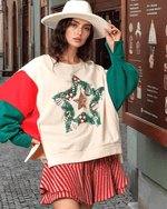Color Block Star Side Slit Lantern Sleeve Sweatshirt for a perfect OOTD – dress to impress outfits from Amexza