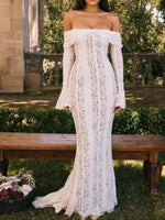 Lace Off-Shoulder Flounce Sleeve Maxi Dress