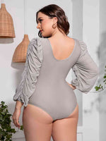Plus Size Tied Deep V Balloon Sleeve One-Piece Swimsuit for a perfect OOTD – dress to impress outfits from Amexza