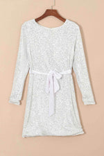 Sequin Tie Front T-Shirt Dress - Amexza