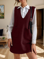 V-Neck Sleeveless Sweater Dress with Pockets Burgundy for a perfect OOTD – dress to impress outfits from Amexza