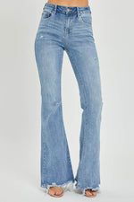 Risen Full Size High Rise Frayed Hem Flare Jeans - Amexza