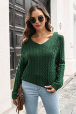 Cold Shoulder V-Neck Cable-Knit Pullover Sweater for a perfect OOTD – dress to impress outfits from Amexza