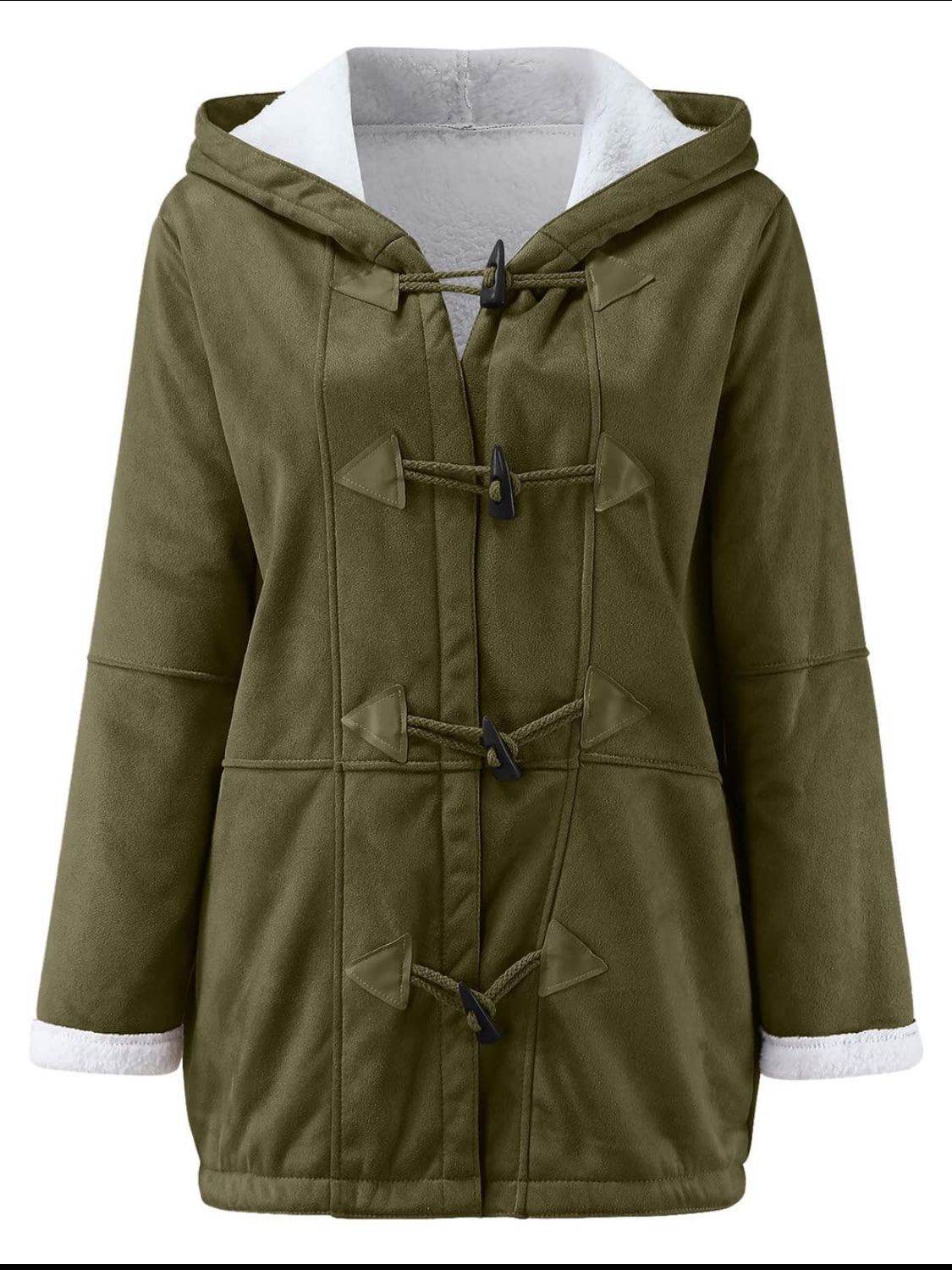 Full Size Pocketed Long Sleeve Hooded Toggle Jacket - Amexza
