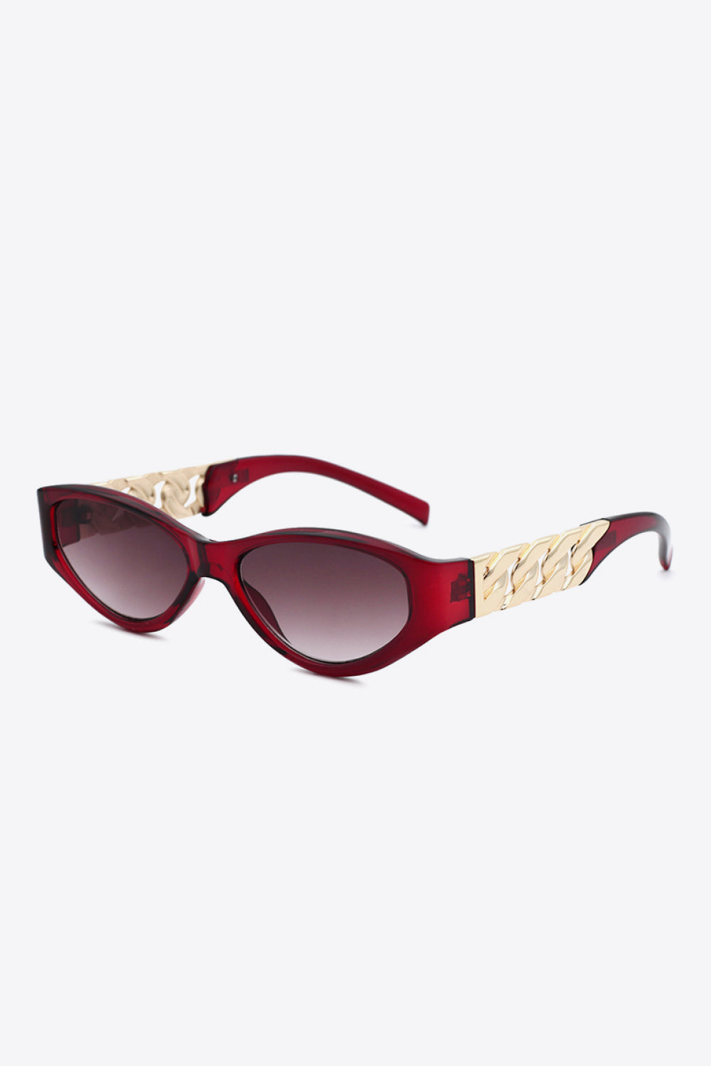 Chain Detail Temple Cat Eye Sunglasses Deep Red One Size for a perfect OOTD – dress to impress outfits from Amexza