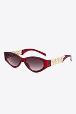 Chain Detail Temple Cat Eye Sunglasses Deep Red One Size for a perfect OOTD – dress to impress outfits from Amexza