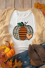 Pumpkin Graphic Round Neck Short Sleeve T-Shirt - Amexza