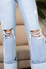 Distressed High Waist Jeans with Pockets - Amexza