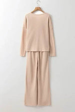 Round Neck Long Sleeve Top and Drawstring Pants Lounge Set for a perfect OOTD – dress to impress outfits from Amexza