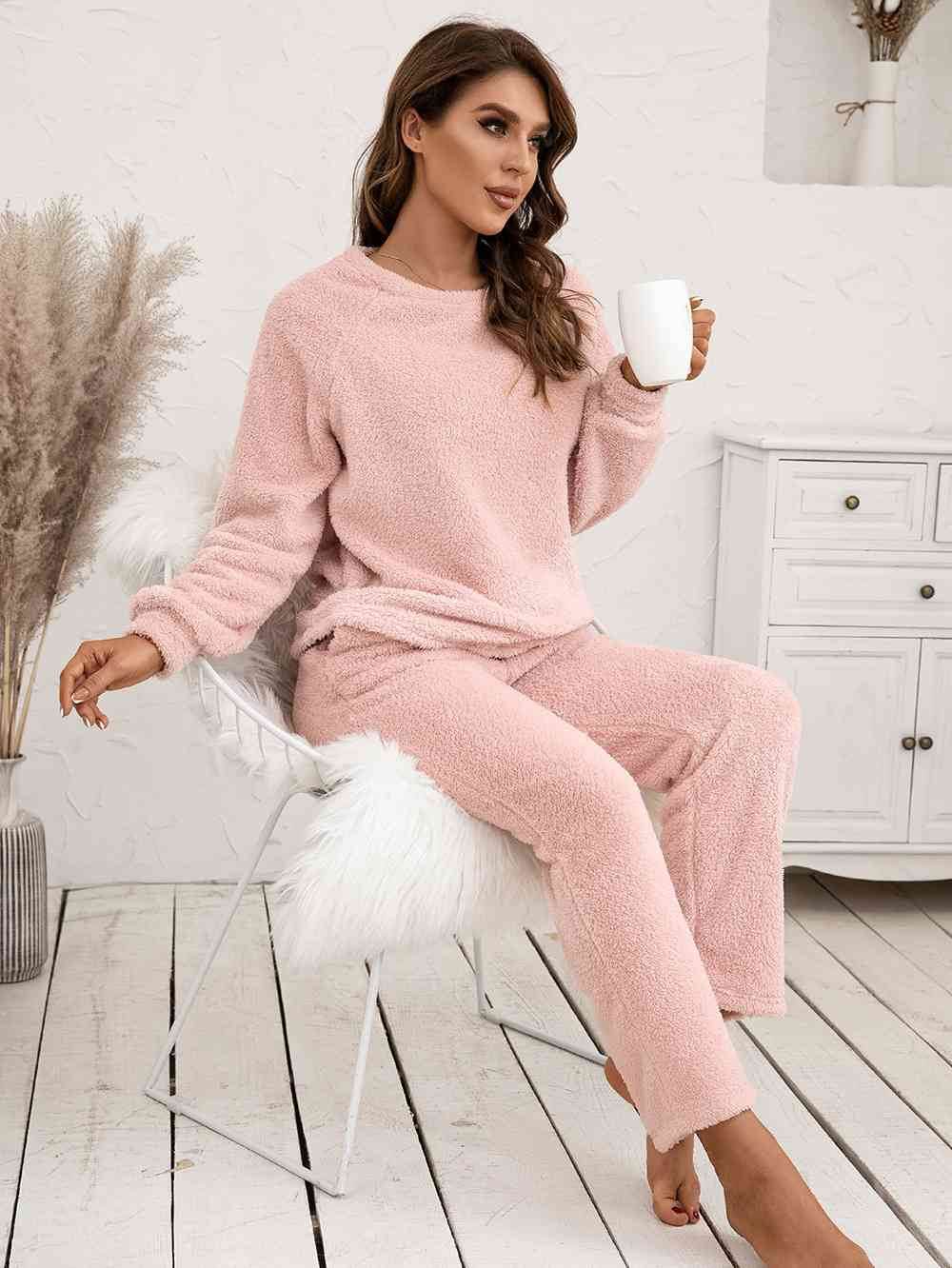 Ivy Lane Teddy Long Sleeve Top and Pants Lounge Set for a perfect OOTD – dress to impress outfits from Amexza