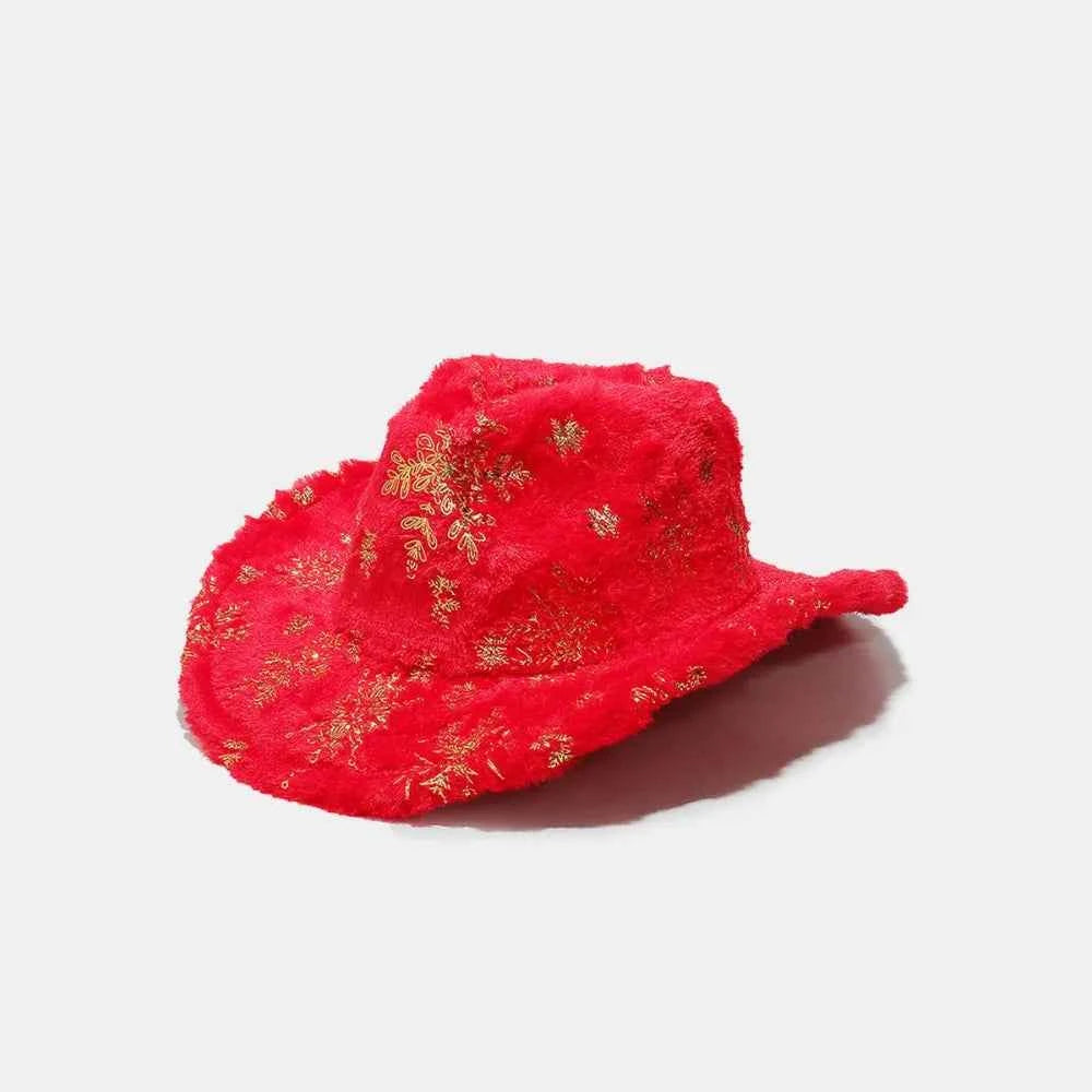Fuzzy Snowflakes Polyester Hat Deep Red One Size for a perfect OOTD – dress to impress outfits from Amexza