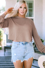 Round Neck Drop Shoulder Long Sleeve Top - Amexza
