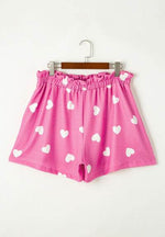 Heart Round Neck Long Sleeve Top and Elastic Waist Shorts Set for a perfect OOTD – dress to impress outfits from Amexza