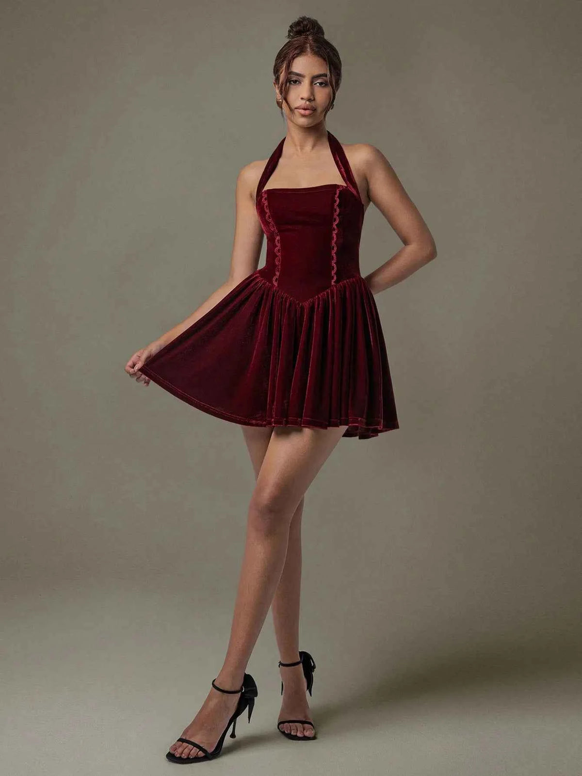 Velvet Halter Skater Dress