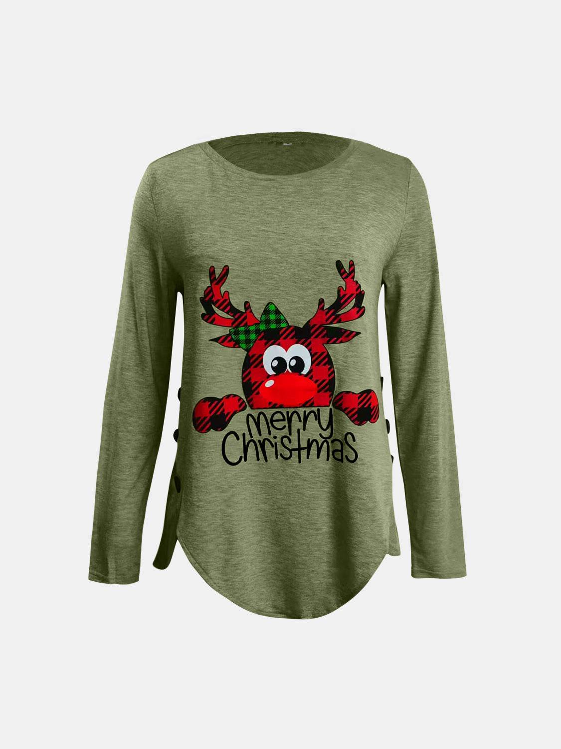Full Size Reindeer Round Neck Long Sleeve T-Shirt - Amexza