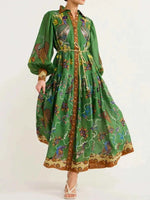 Printed Lantern Sleeve Maxi Shirt Dress