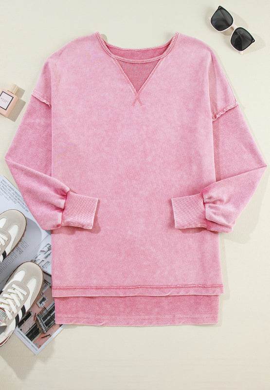 Exposed Seam Round Neck Long Sleeve Sweatshirt for a perfect OOTD – dress to impress outfits from Amexza