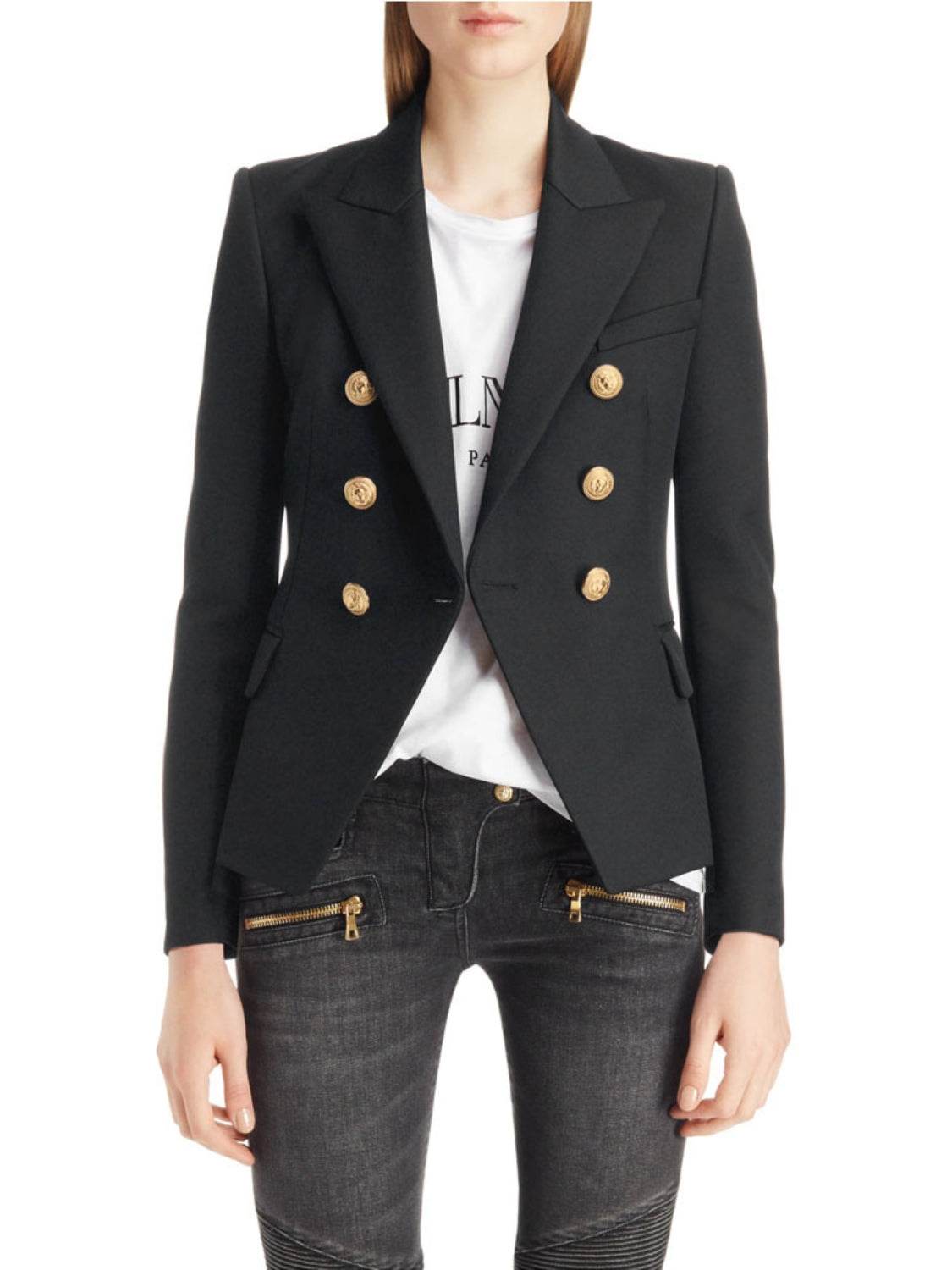 Lapel Collar Long Sleeve Blazer - Amexza