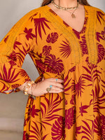 Plus Size Lace Detail Printed V-Neck Maxi Dress - Amexza