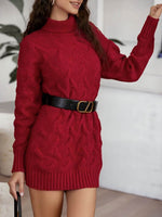 Cable-Knit Turtleneck Sweater Dress Burgundy for a perfect OOTD – dress to impress outfits from Amexza