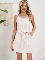 Eyelet Scoop Neck Sleeveless Dress - Amexza