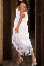 Fringe High-Low Square Neck Cami Dress - Amexza