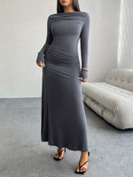 Devine Ruched Long Sleeve Maxi Dress - Amexza