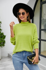 Mock Neck Dropped Shoulder Long Sleeve Sweater Lime for a perfect OOTD – dress to impress outfits from Amexza