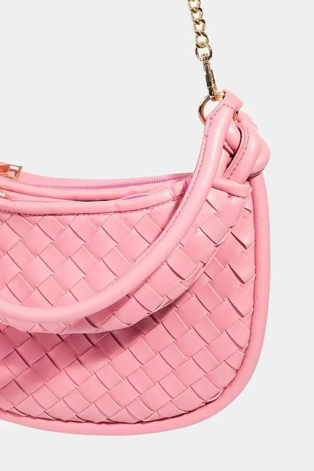 Fame PU Leather Basket Weave Half Moon Bag for a perfect OOTD – dress to impress outfits from Amexza