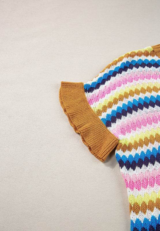 Contrast Round Neck Short Sleeve Sweater for a perfect OOTD – dress to impress outfits from Amexza