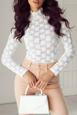 Mock Neck Long Sleeve Lace Top - Amexza